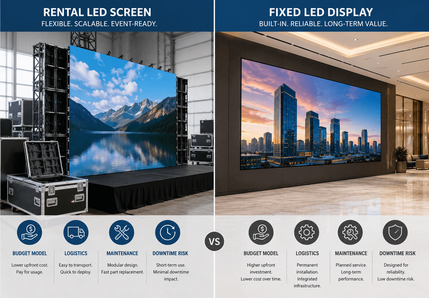 Rental LED Screen vs Fixed LED Display: 2026 Project Budget and TCO Guide